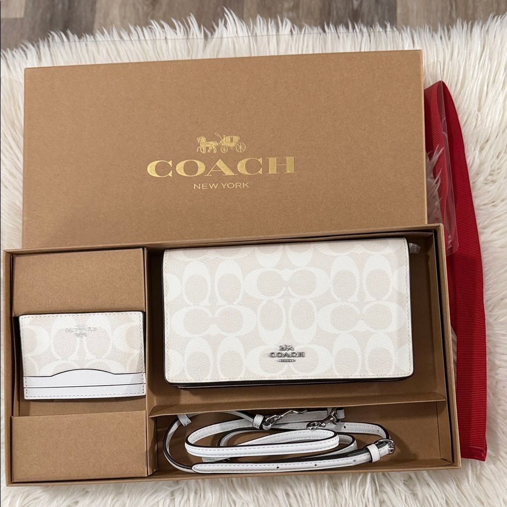 Coach Cream and Ivory Signature Pattern Crossbody Bag Set NWT